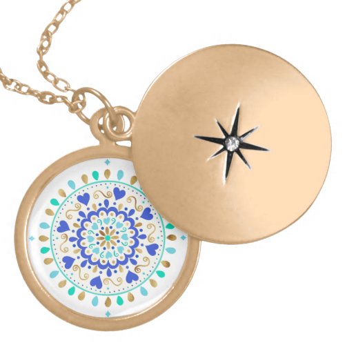 Summer Blue Gold Heart Mandala Gold Plated Necklace