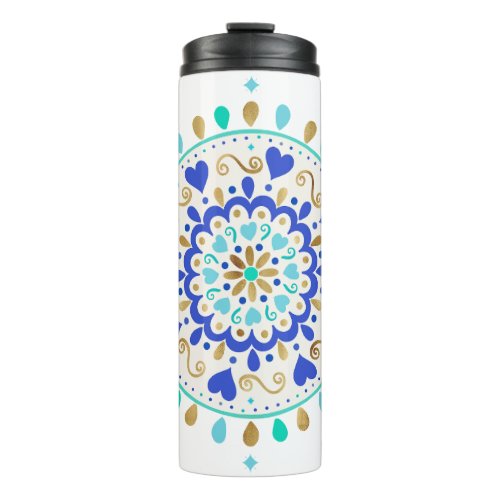 Summer Blue Gold Heart Mandala Thermal Tumbler