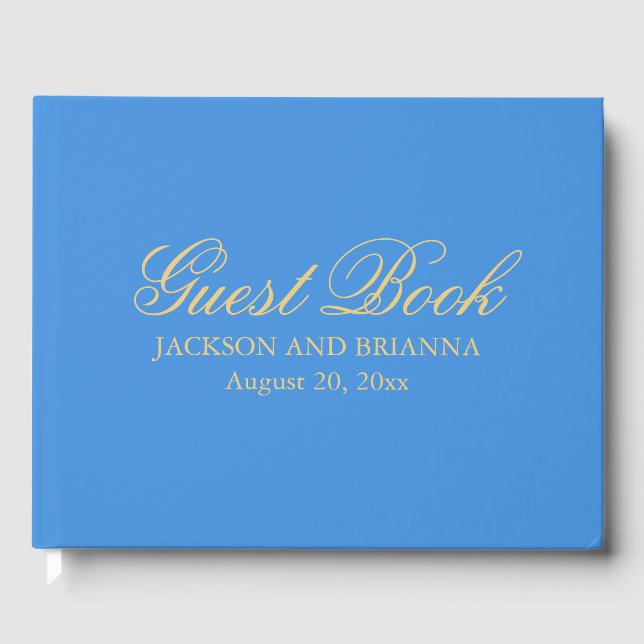 Summer Blue & Gold Personalized Wedding Guest Book (Front)