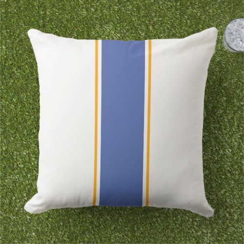 Summer Blue Golden Yellow Racing Stripes On White Outdoor Pillow