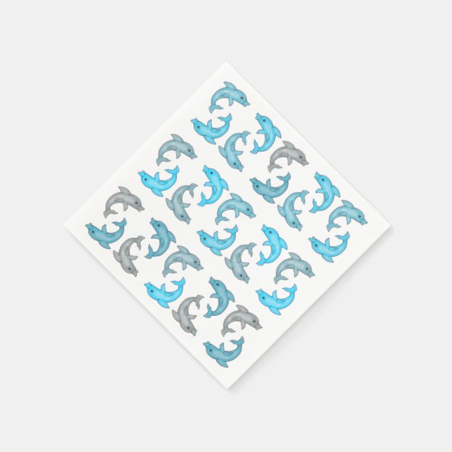 Summer Blue Gray Cute Dolphins Illustrations Paper Napkins (Corner)