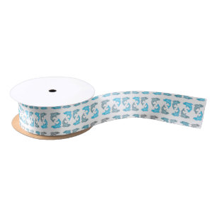 Summer Blue Gray Cute Dolphins Illustrations Satin Ribbon