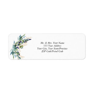 Summer Blue Green Watercolor Floral Wedding Return Label