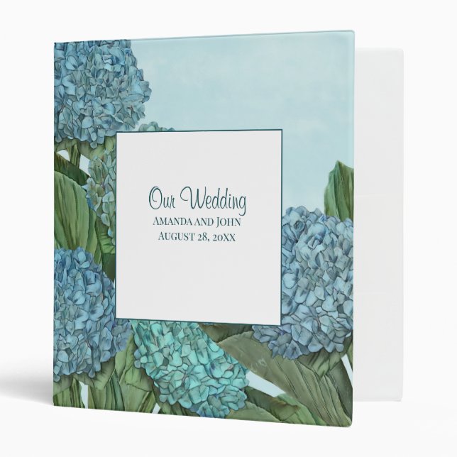 Summer Blue Hydrangea Bouquet 3 Ring Binder (Front/Inside)