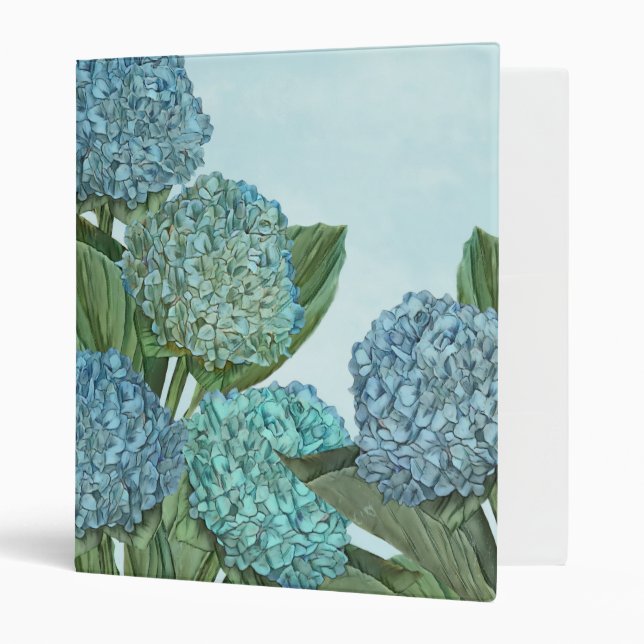 Summer Blue Hydrangea Bouquet 3 Ring Binder (Front/Inside)
