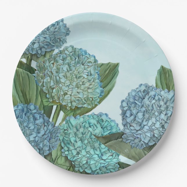 Summer Blue Hydrangea Bouquet Paper Plates (Front)