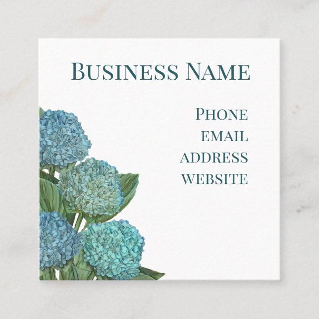 Summer Blue Hydrangea bouquet Square Business Card (Front)