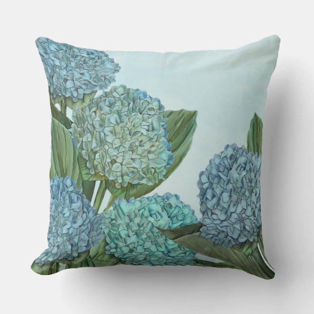 Summer Blue Hydrangea Bouquet Throw Pillow (Front)