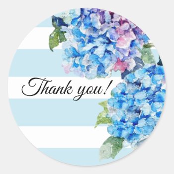 Summer Blue Hydrangeas Thank You Classic Round Sticker by kazashiya at Zazzle