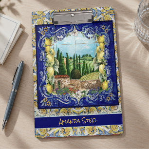 Summer Blue Italian Majolica Citrus Monogram Clipboard