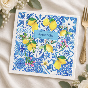 Summer Blue Majolica Sicilian Citrus Napkins