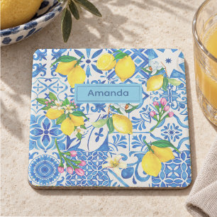 Summer Blue Majolica Sicilian Citrus Stone Coaster