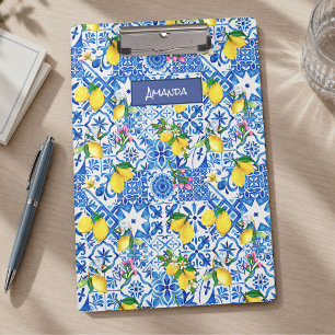 Summer Blue Majolica Sicilian Citrus Tile Clipboard