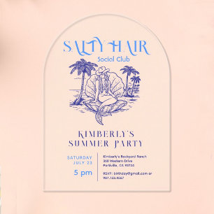 Summer Blue Mermaid Cowgirl Birthday Party Acrylic Invitations