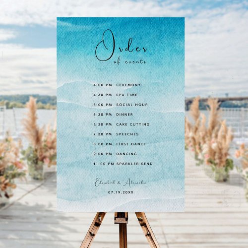 Summer Blue Ocean Beach Wedding Day Timeline Foam Board