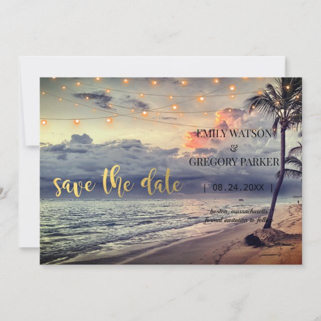 Summer Blue Ocean Beach Wedding Invitations (Front)