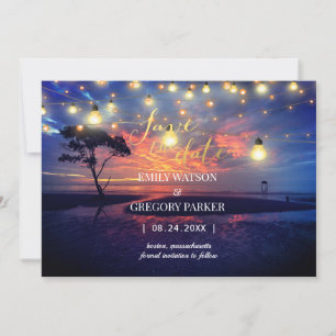 Summer Blue Ocean Beach Wedding Invitations