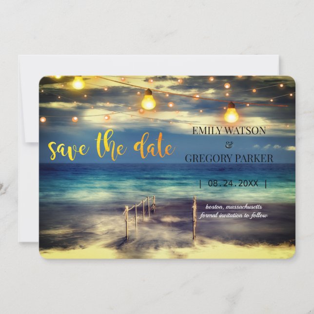 Summer Blue Ocean Beach Wedding Invitations (Front)