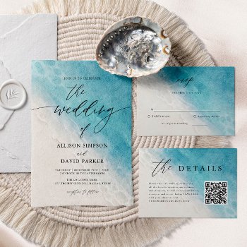 Summer Blue Ocean Beach Wedding Invitations by SweetRainDesign at Zazzle