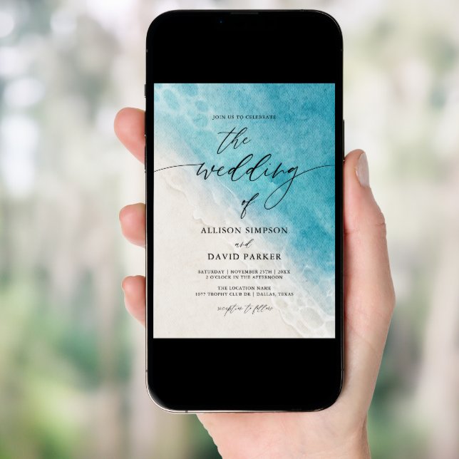 Summer Blue Ocean Beach Wedding Invitations (Front Digital)