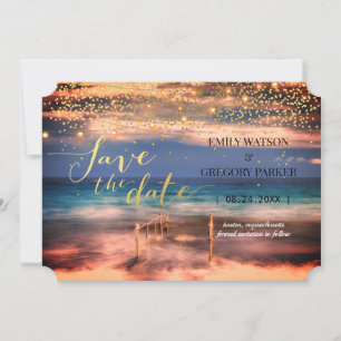 Summer Blue Ocean Beach Wedding Invitations