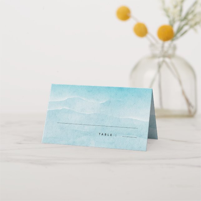 Summer Blue Ocean Beach Wedding Place Card (Front)