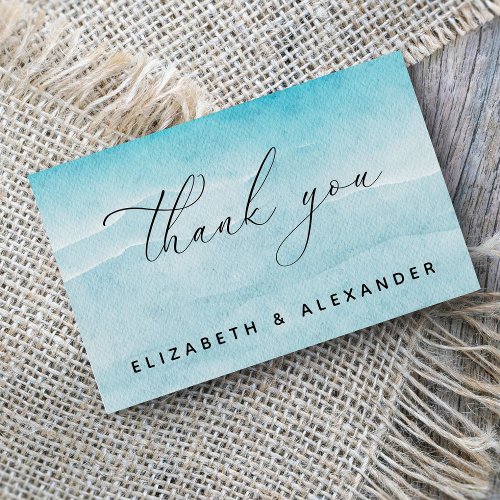 Summer Blue Ocean Beach Wedding Thank you Card