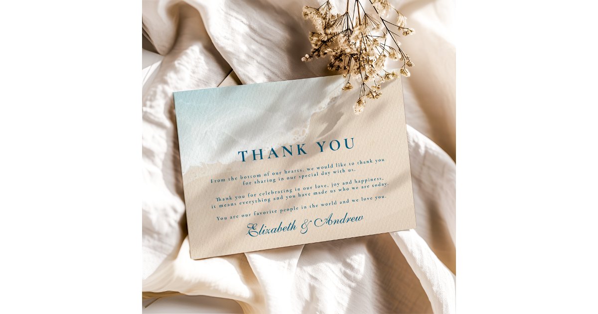 Summer Blue Ocean Beach Wedding Thank You Card | Zazzle