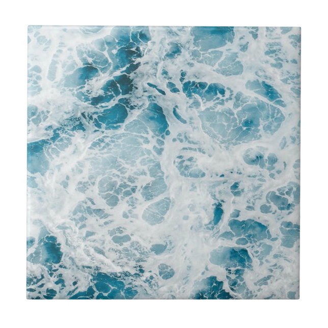 Summer Blue Ocean Wave  Ceramic Tile (Front)