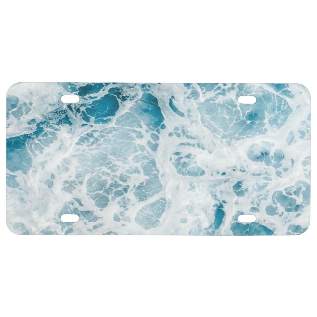 Summer Blue Ocean Wave License Plate (Front)