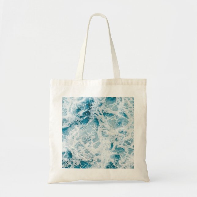 Summer Blue Ocean Wave Tote Bag (Front)