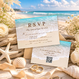 Summer Blue Ocean Waves Tropical Beach Wedding RSVP Card