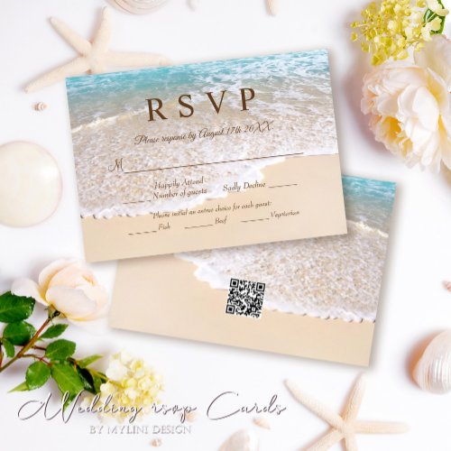 Summer Blue Ocean Waves Tropical Beach Wedding RSVP Card