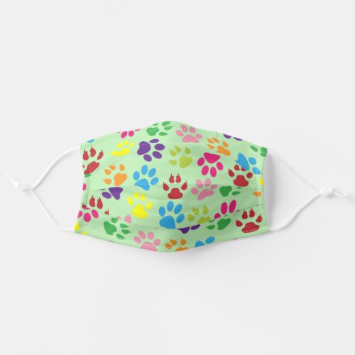 Summer Blue Pink Dog Paws On Light Lime Green Adult Cloth Face Mask