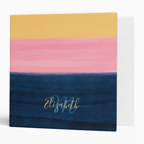 Summer Blue Pink Yellow Strokes Stripes Paint 3 Ring Binder