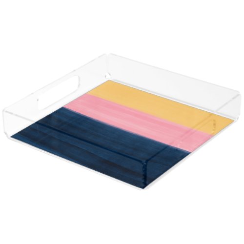 Summer Blue Pink Yellow Strokes Stripes Paint Acrylic Tray
