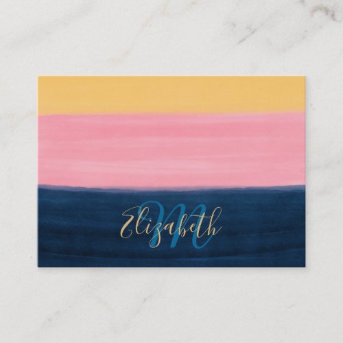 Summer Blue Pink Yellow Strokes Stripes Paint Business Card