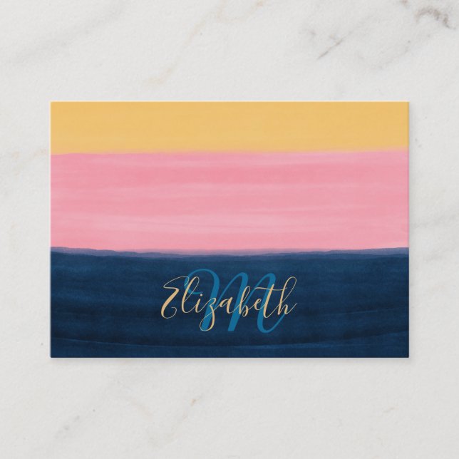 Summer Blue Pink Yellow Strokes Stripes Paint Business Card (Front)