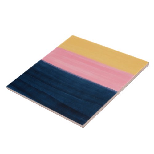 Summer Blue Pink Yellow Strokes Stripes Paint Ceramic Tile