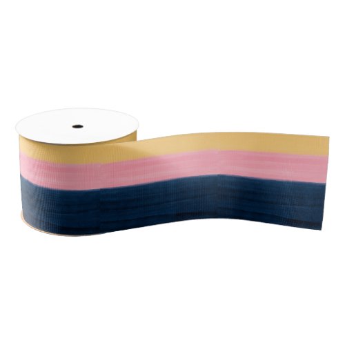 Summer Blue Pink Yellow Strokes Stripes Paint Grosgrain Ribbon