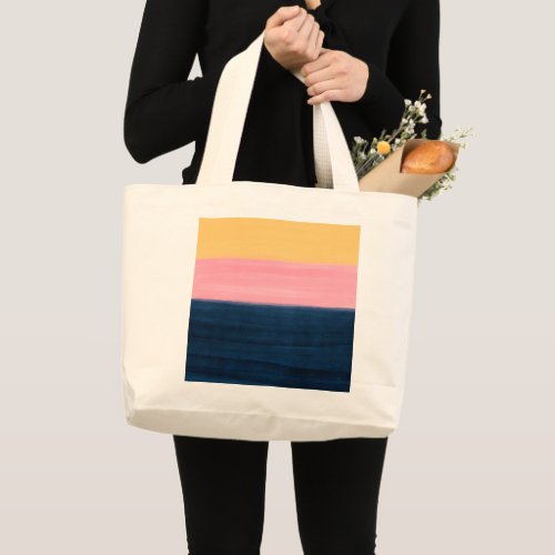 Summer Blue Pink Yellow Strokes Stripes Paint Large Tote Bag