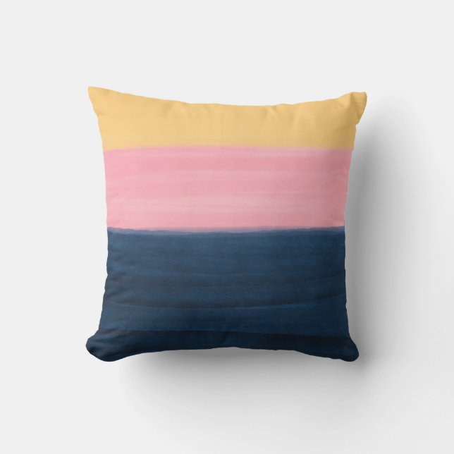 Summer Blue Pink Yellow Strokes Stripes Paint Outdoor Pillow (Front)