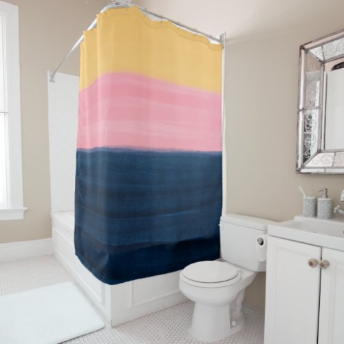 Summer Blue Pink Yellow Strokes Stripes Paint Shower Curtain