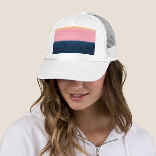 Summer Blue Pink Yellow Strokes Stripes Paint Trucker Hat