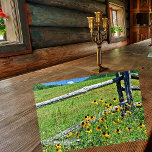 Summer Blue Ridge Parkway USA Wildflowers Puzzle<br><div class="desc">Enjoy sunny days, sunny wildflowers (black-eyed-susans) and a roadtrip on the legendary Blue Ridge Parkway in North Carolina USA any time of year. In this original photo, a wooden rail fence in shades of gray frames the yellow and brown flowers in a green meadow. Your name is in a bold...</div>