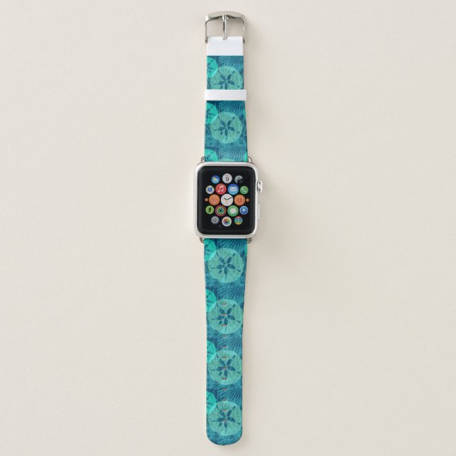 Summer Blue Sand Dollars Seashells Beach Pattern Apple Watch Band (Front)