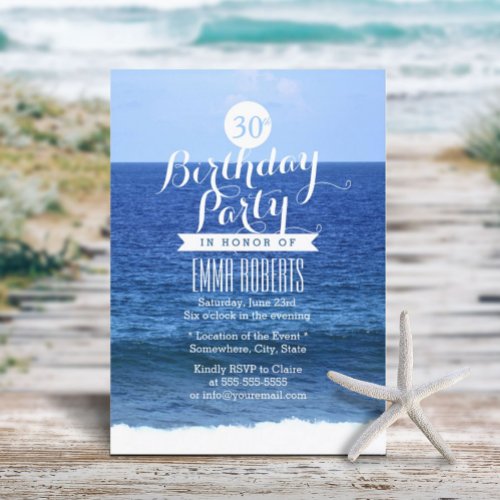Summer Blue Sea Beach Birthday Party Invitation
