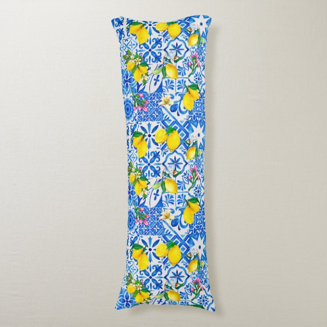 Summer blue Sicilian Amalfi Mediterranean majolica Body Pillow (Front Vertical)