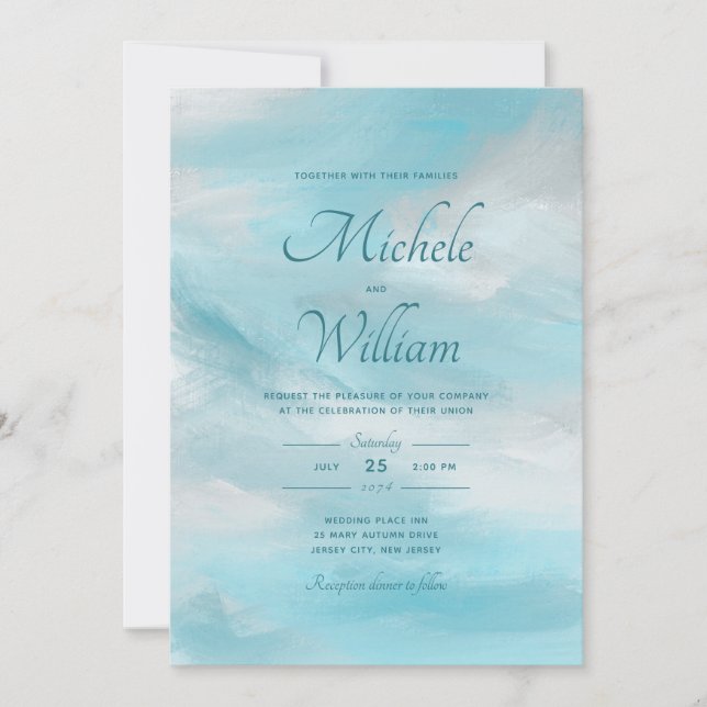 Summer Blue Sky White Clouds Wedding Invitation (Front)