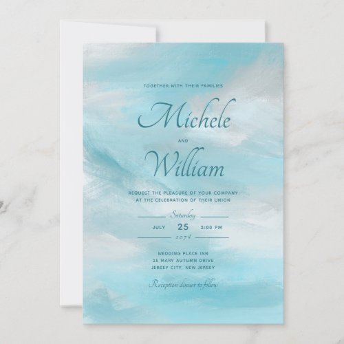 Summer Blue Sky White Clouds Wedding Invitation